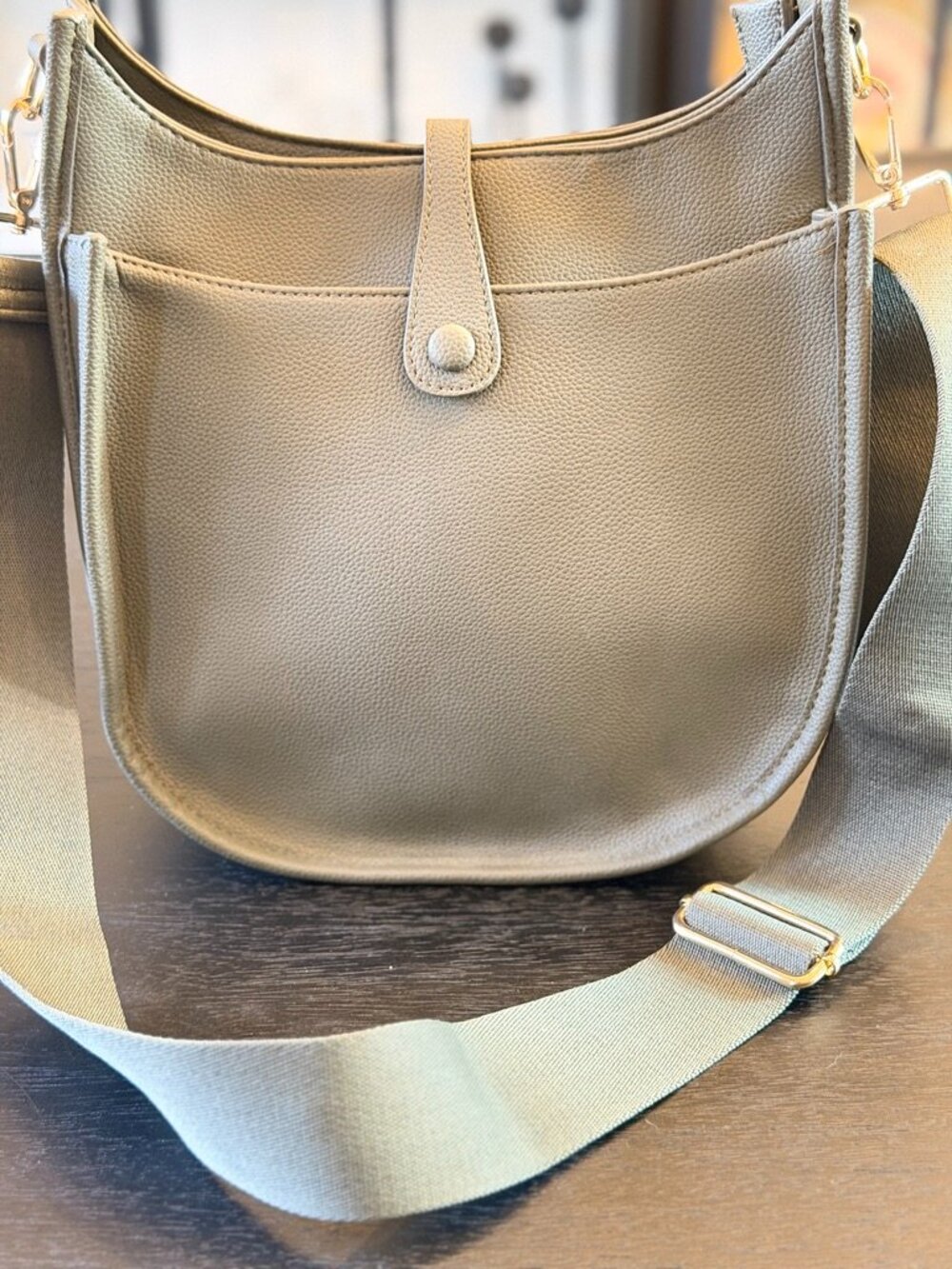 Ah-dorned Evelyne Messenger Crossbody Bag Taupe Khaki Green Strap